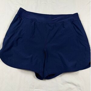 Lands End Womens Navy Blue Active Athletic Swim Shorts Size 16 Pockets Inseam 4